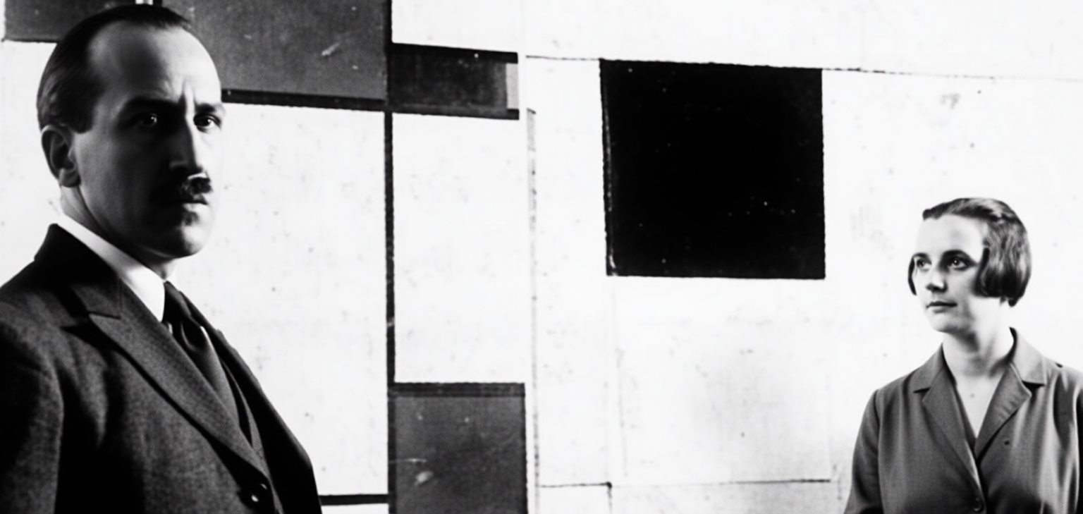 Piet Mondriaan en Pétro (Nelly) van Doesburg in Mandriaans atelier aan de Rue du Départ, Parijs. 1923